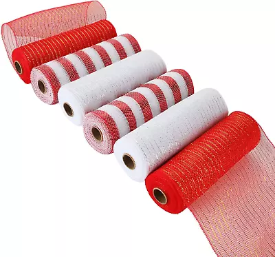 6 Rolls Poly Burlap Mesh 10 Inches Red Deco Ribbon 60 Yards White Mesh Roll Door • $36.25