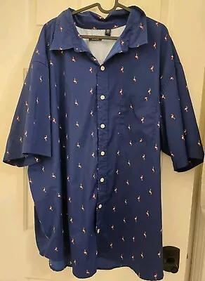 Izod Blue With Flamingos 3XLT Button Down Short Sleeve Shirt • $12.99