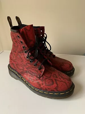 Dr Martens Vintage Red Snake Skin Print Soft Leather Boots UK 5 Made In England • $275