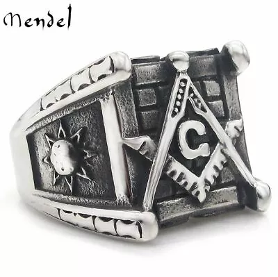 MENDEL Mens Stainless Steel Square Freemason Masonic Ring Men Size 7 8 9 10-15 • $12.99