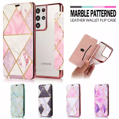 $12.99 • Buy For Samsung S20 FE S21 Ultra S10 S9 S8 + Marble Case Leather Wallet Flip Cover
