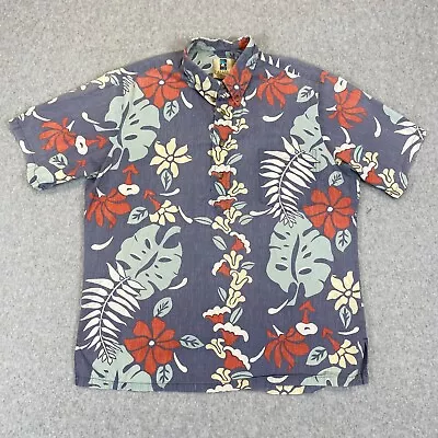 KAHALA Shirt Adult Large Gray Floral Short Sleeve Button Down Polo Hawaii Men's • $20.89