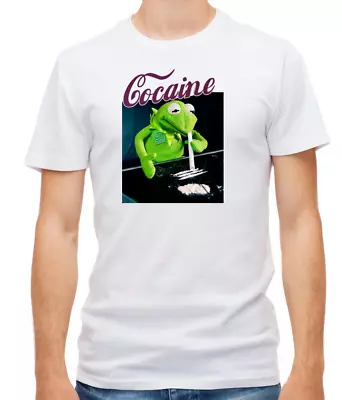 Frog Cocaine Muppet Drug Short Sleeve  White T Shirt Men G068 • £9.51