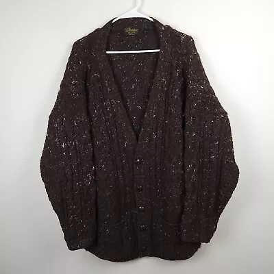 Doogan Donegal Cardigan Men Large Brown Open Knit 100% Wool Sweater V Neck Hole* • $24.99