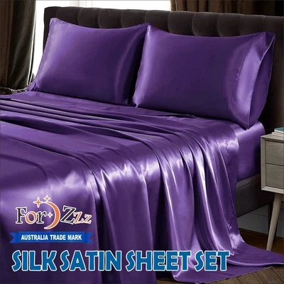 $39.99 • Buy 2200TC 4 Pieces Silk Satin Flat Fitted Sheet Bed Set Single Double Queen King