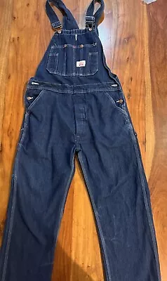 Roundhouse Overalls Carpenter Farmer Jean Blue Denim Bibs Mens 36 X 29 Cargo • $29