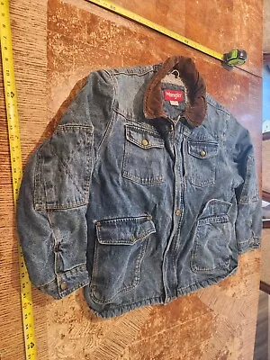 Wrangler Denim Sherpa Lined Jacket Mens 3XL Blue Chore Barn Coat Vintage #S11 • $74.24