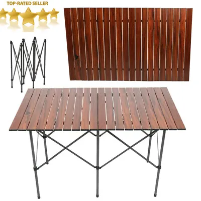 Portable Folding Aluminum Camping Table Roll Up Adjustable Leg Outdoor Brown US • $30