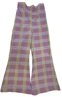 $29.99 • Buy Vintage 1970s Girls Pink Plaid Pants Sz 10 Flare Bell Bottoms Costume Stretch