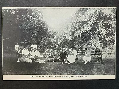 Postcard Mt Pocono PA - People Relaxing On The Lawn Of Ontwood Hotel • $4