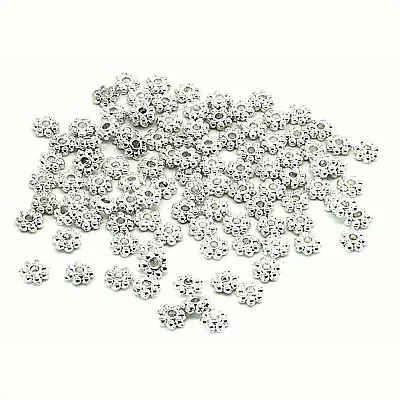 £2.99 • Buy 100 Flower Spacer Beads Silver Plated Snowflake Beads 4mm  **Small** J09688A