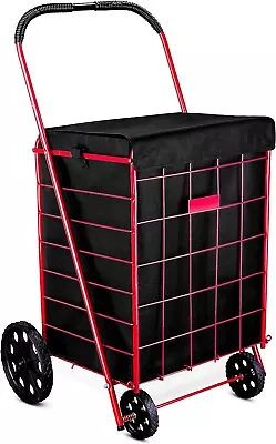 Just Lining Folding Grocery Basket Shopping Wheels Cart Large Utility Laundry • $12.49