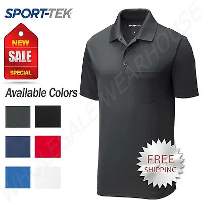 Sport-Tek Mens Cool Dry Fit Wicking Performance Golf Polo Pocket T-Shirt ST640P • $15.94