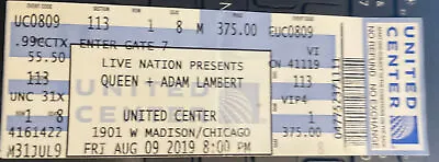 $15.43 • Buy Queen + Adam Lambert Full Unused Ticket 8/09/19 United Center Chicago