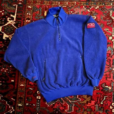 Vtg 1990s Polo Ralph Lauren Hi Tech Fleece Jacket Quarter Zip Pullover Blue • $99.99