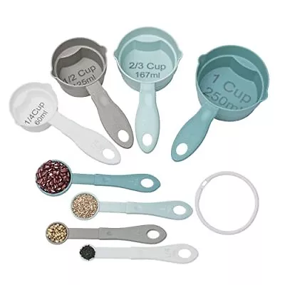 Plastic Measuring Cups And Spoons Set Of 8 - Easy To Read BPA Free (Blue) • $13