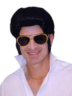 Rock N Roll Elvis Mens 1950's Rockstar Quality Costume Fancy Dress Wig • $46