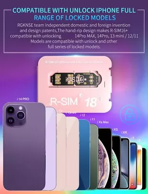 R-SIM18+ 2023 RSIM Nano Unlock IOS16 Card For IPhone 14 13 12 11 Pro Max MINI • $11.38