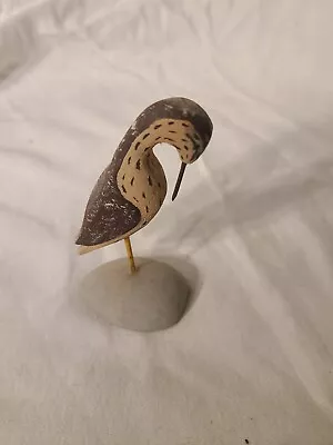 Vintage Hand Carved Petite Wooden Sand Bird Nicely Painted Unsigned Miniature • $39