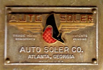 Vintage AUTO SOLER CO. ATLANTA GEORGIA Metal Tool Sign Emblem Plate Shoe Repair  • $50.70