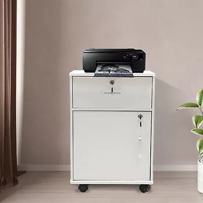 Filing Cabinet Office Cabinet Organizer File Storage Wheel With Lock White Home • $55.10