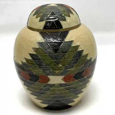 Geometric Design Metal Ginger Jar W Lid • $19.99