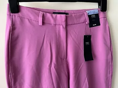 M&S Trousers Size 8 New Pink Mid Rise Slim Tailored Formal City Classic Stylish • £10