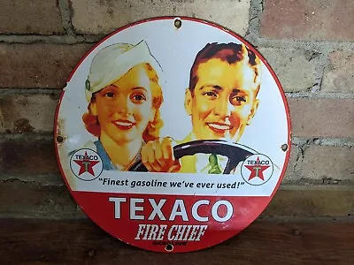 Vintage Texaco Fire Chief Gasoline Porcelain Gas Station Sign 12  • $139.99