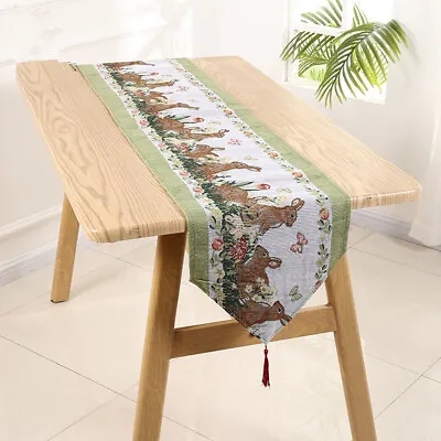 Easter Dining Tablecloth Rabbit Embroidery Table Runner Flag Cover Home Decor • £13.58