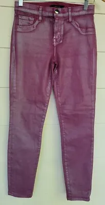 J Brand Wine Maroon Wet Look Faux Leather Wax Skinny Jeans Womens Size 26 • $19.99