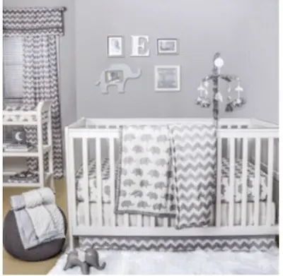 The Peanut Shell Grey/White Elephant Print & Chevron Baby Crib Quilt #140877 • $29.40