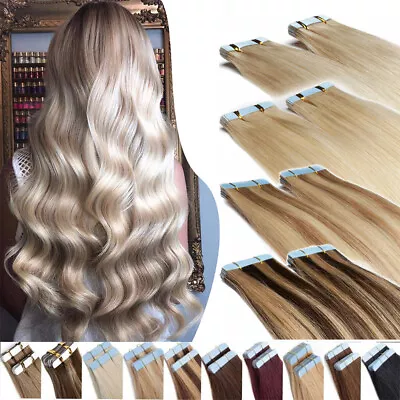 200G Thick Tape In Russian Remy Human Hair Extensions Skin Weft FULL HEAD Blonde • $35.25