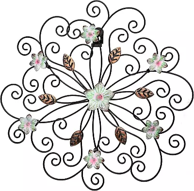 12 Inch Metal Flower Wall Decor With Rust Leaf Large Floral Metal Wall Art Inspi • $27.66