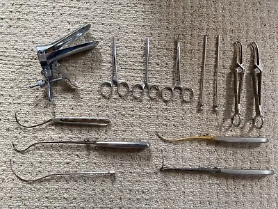 13 Items Of Vintage Medical Equipment / Surgical Tools - Hooks Forceps Tweezers+ • £30