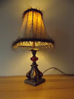 £49.99 • Buy Victorian Style Brass & Resin Base Table Lamp With Beaded Shade/Fringe Boho