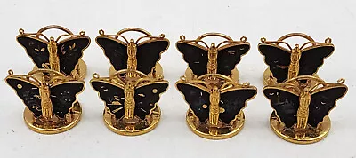 VTG 8-pc  Amita Butterfly Place Card Holder Set Japan Damascene Gold & Black 1  • $79.99