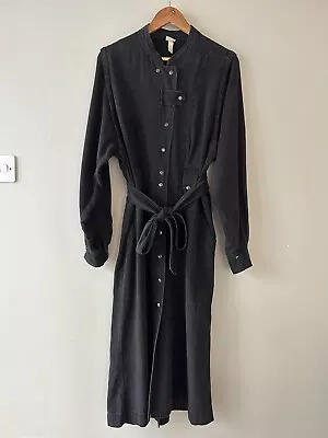 H&M Black Denim Dress Size L Large Chore Utility Inspired Long Maxi • £16.95