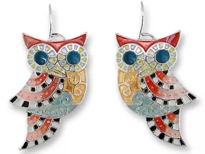 Owl Radiance Dangle Earrings Sterling Silver Plated Enamel Bird Zarah Zarlite • $26.99