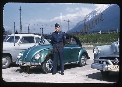 Volkswagen Beetle Car Garmisch Germany 35mm Slide 1950s Red Border Kodachrome • $19.99