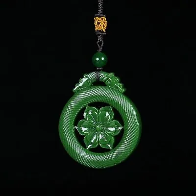 Natural Green White Jade Pendant Flower Jewelry Men Women Gifts Amulet • £8.39