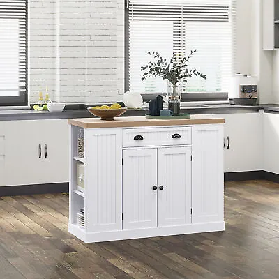 Fluted Farmhouse Style Wood Kitchen Island Storage Utility Bar Table White • $227.99