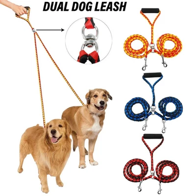 $18.99 • Buy Dual Double Dog Leash No Tangle Coupler Pet Puppy Leash Adjustable 1 Lead 2 Way