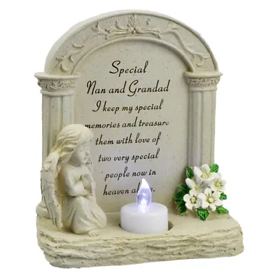 Special Nan And Grandad Praying Angel With Flickering Tealight Grave Memorial Pl • £16.95