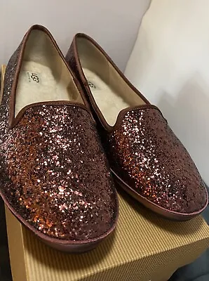 UGG Womens 10 Alloway Glitter Sterling Loafers Sheepskin 1003225 • $25