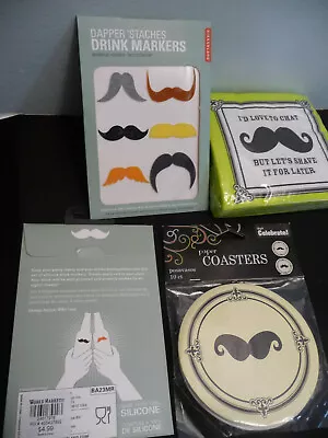 Lot  Mustache Themed Coasters Napkins & Drink Markers - New  Rare Novelties • $11.11