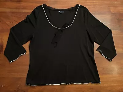 Max Edition Womens Black 3/4 Sleeve Pullover Blouse Sz XL Lace Trim • $6