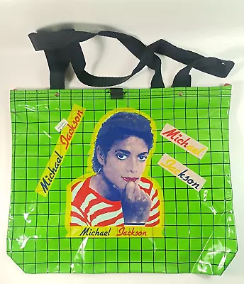 Vintage Greek 1980s Plastic MICHAEL JACKSON Tote Bag 31x37cm - Green • $69.99