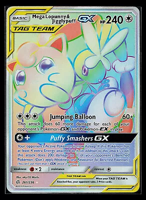 Pokemon Card - Mega Lopunny & Jigglypuff GX Cosmic Eclipse 261/236 Secret Rare • $24.99