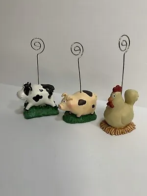 Farm Animals Note Memo Card Paper Holder Table Desk 4.5” 3 Chicken Cow And Pig • $12.95