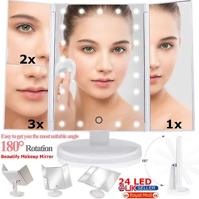 Makeup Mirror Magnifying Vanity Make Up With 24 Led Light Bathroom Beauty Uk • £11.69